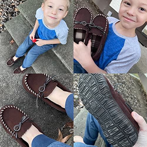 NCCB Boys House Slippers Memory Foam Moccasin Shoes Furry Plush Lining Non Slip Indoor Outdoor Boys Slippers for Big Kids ...