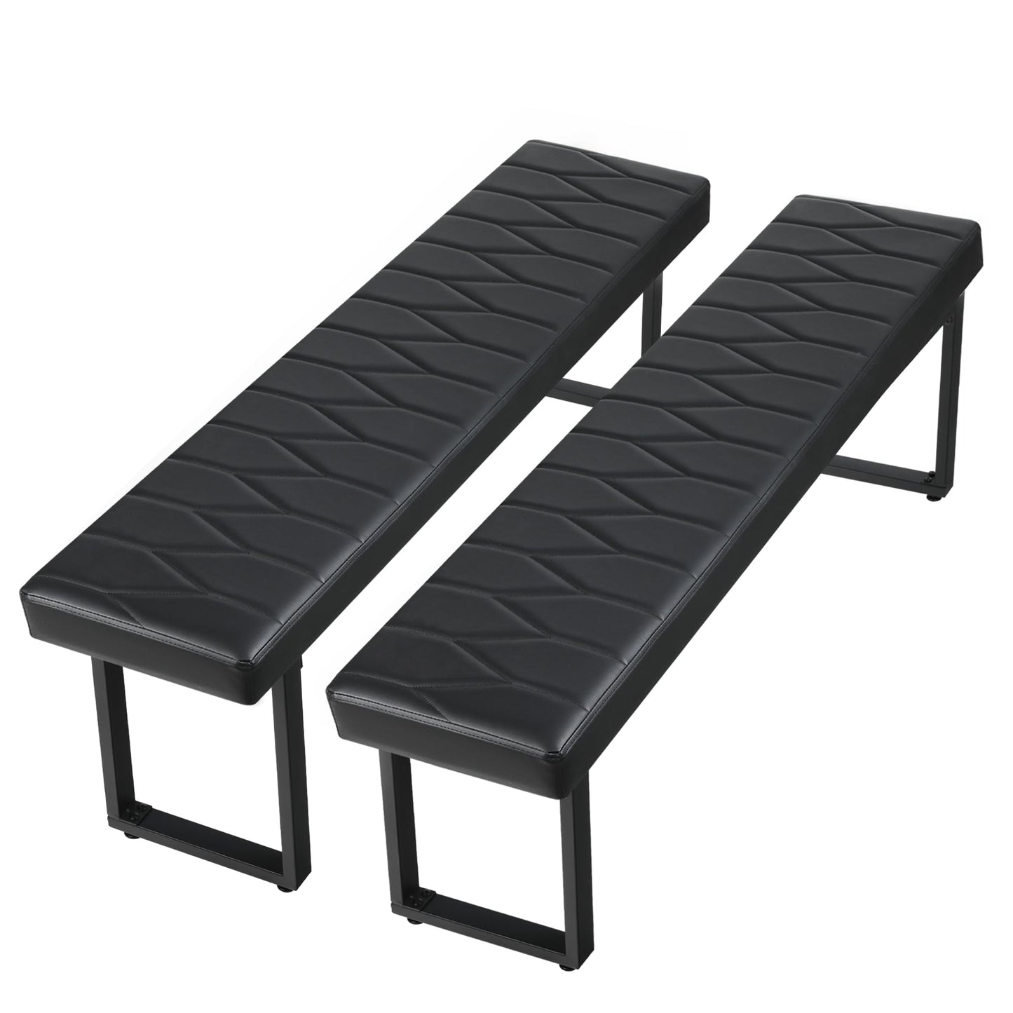 STHOUYN 58” Padded Dining Table Bench Pair of 2 for 6-8 Person, Faux Leather Indoor Cushioned Extra Long Bench for Dining Room Table, Bedside Shoe Entryway Benches (Black, 58")
