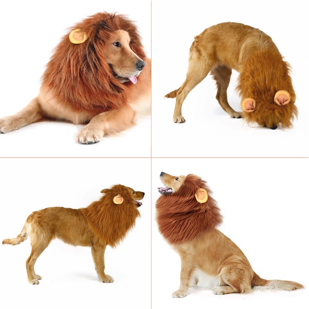 Dog Lion Mane - Halloween Realistic & Funny Lion Mane for Dogs - Complementary Lion Mane for Dog Costumes - Lion Wig for Medium to Large Sized Dogs Lion Mane Wig for Dogs