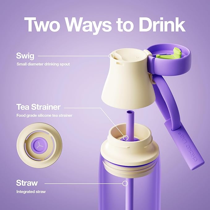 CHAKO LAB Insulated Stainless Steel Water Bottle with Two Strap | BPA-Free Leak Proof | 17oz Bottle with Spout Lid & Straw | Melon Cheese