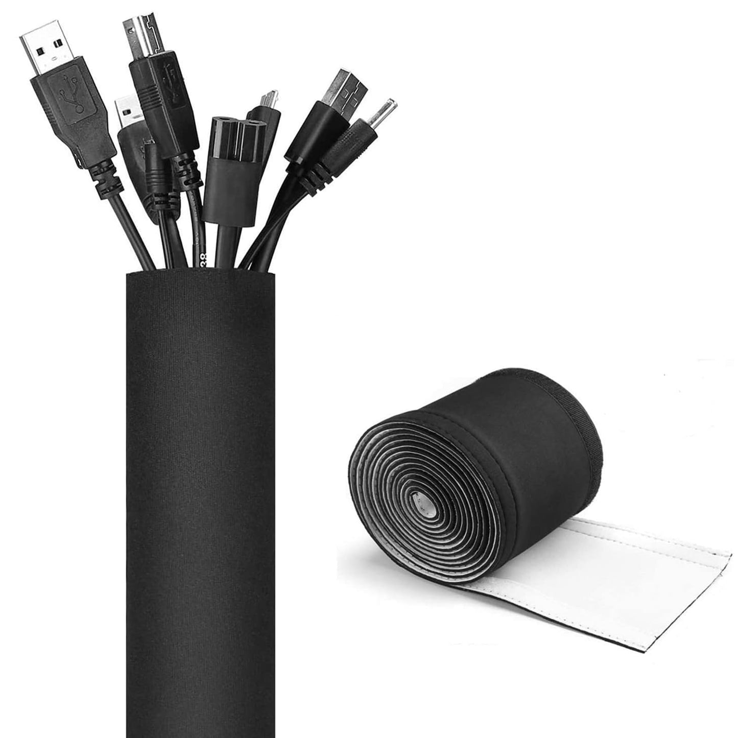 Joto 2 Pack Cable Management Sleeve, 130 Cord Organizer System With Hook&Loop For Tv Computer Office Home Entertainment, Flexibl