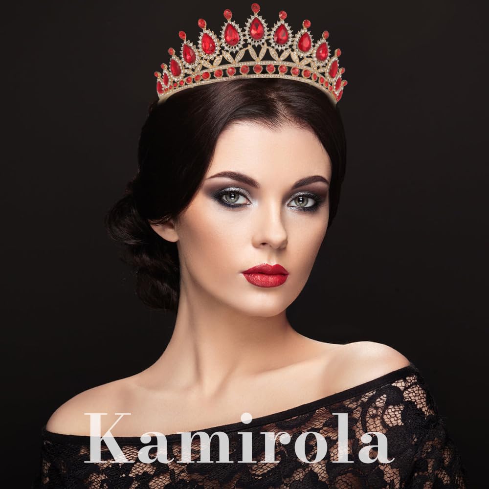 Kamirola Red Crown for Women Wedding Tiara for Women Queen Crown Crystal Tiara Crown Wedding Tiaras For Women's Headbands Bridal