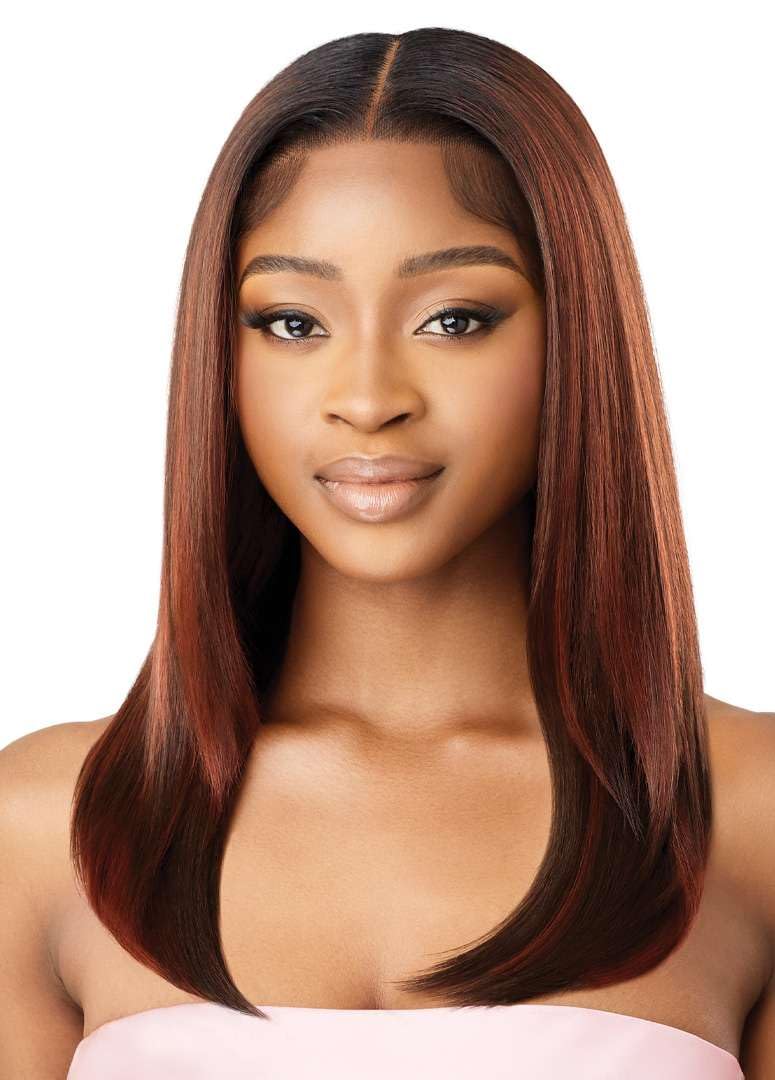 Outre Airtied 100% Fully Hand-Tied Wig - Human Hair Blend - Sleek Yaki 20 (DARK BROWN 2)