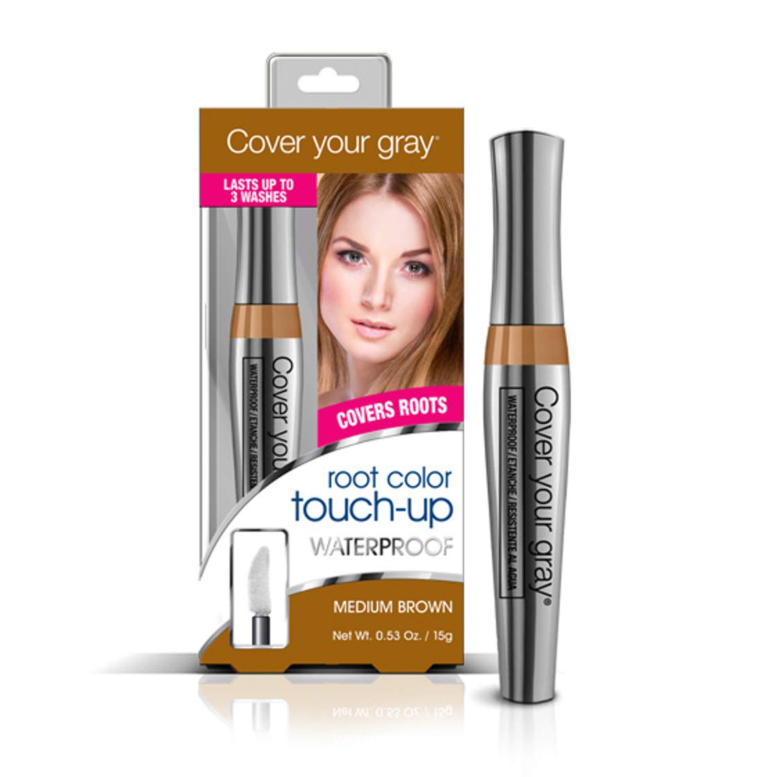 Cover Your Gray Waterproof Root TouchUp, Medium Brown, 0.53 Ounce