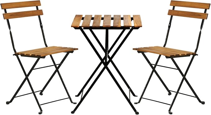 3-Piece Wood Patio Bistro Set Outdoor Furniture Set Bistro Table Set Patio Bistro Set Small Patio Table and Folding Chairs...