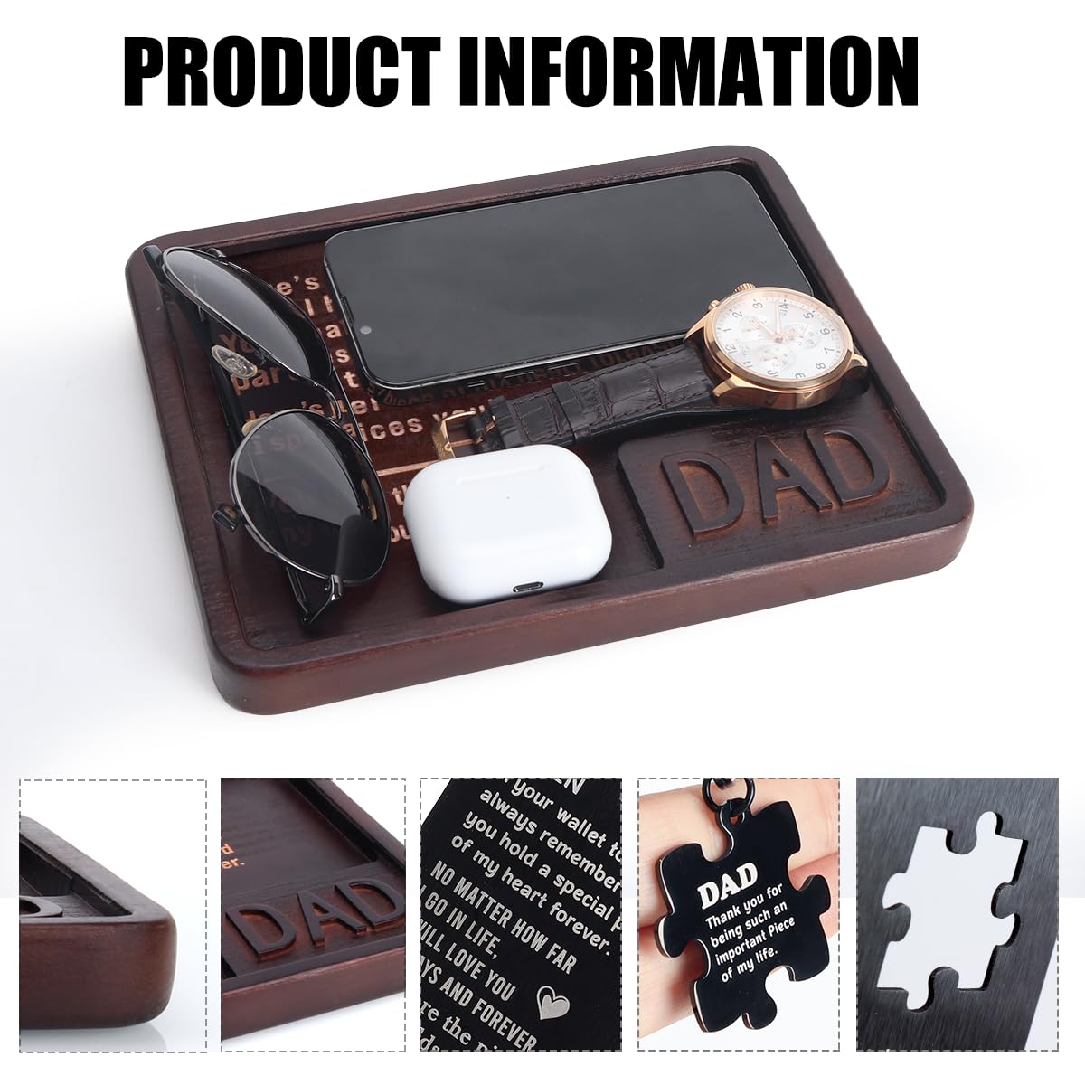 Dad Gifts for from Wife Daughter Son, Unique for Christmas Birthday, New Step Bonus Dad Wood Tray for Father, Gift for Dads Who Wants Nothing