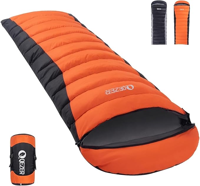 QEZER Ultralight Down Sleeping Bag for Adults - 600 Fill Power, Cold Weather, Backpacking, Camping, Hiking