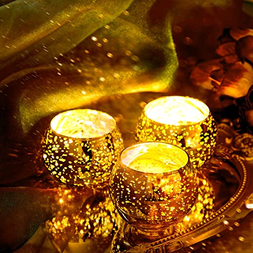 Rtteri 12 Set Votive Candle Holders Wedding Centerpiece Table Decorations Speckled Mercury Glass Votive Candle Holders wit...
