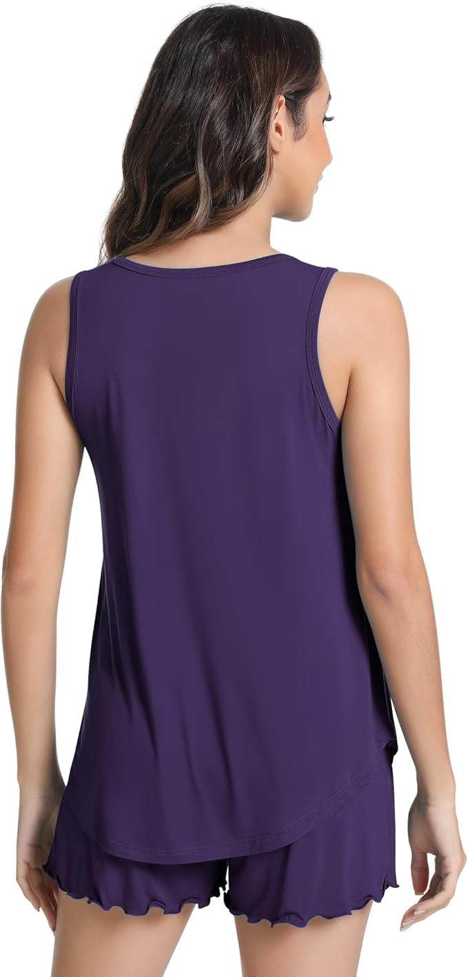 NACHILA Pajamas for Women-Viscose from Bamboo, Ribbed Racerback Tank Top Sexy Split Shorts Pajama Sets Cooling Sleep Cami Pjs