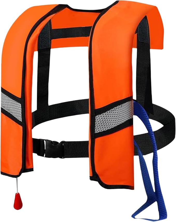 Automatic Inflatable Life Jacket Life Jackets,150N Adjustable Nylon Swim Vest with CO2 Inflation, Reflective Strips & Safe...