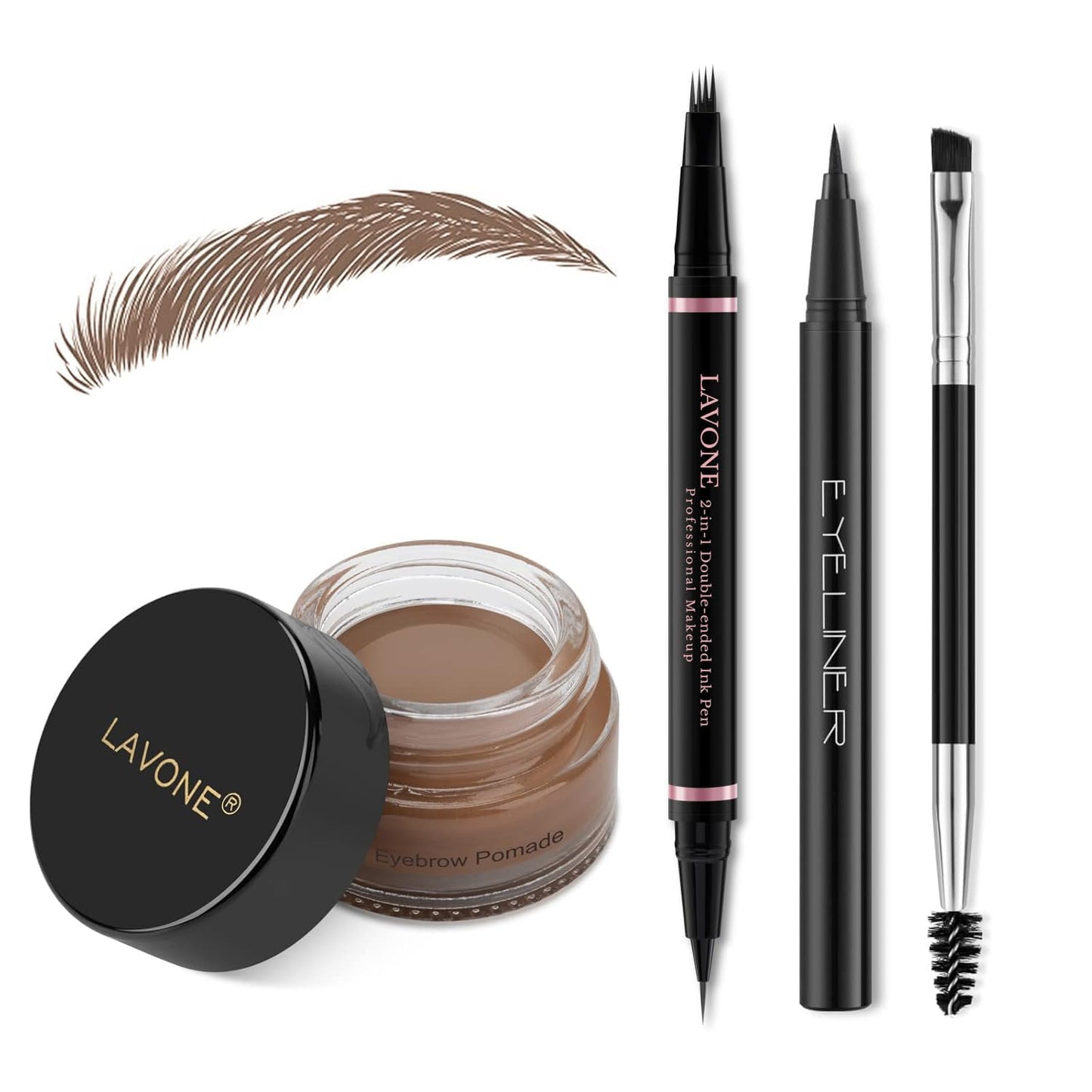 LAVONE Eyebrow Pencil Makeup Kit, with Waterproof 2-IN-1 Microblading Eyebrow Pen, Eyebrow Pomade, Eyeliner and Dual-ended Eyebr