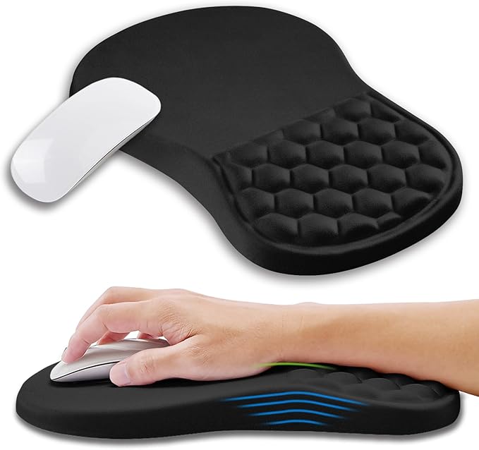 Kuosgm Ergonomic Mouse Pad Wrist Support with Memory Foam Massage Bulge, Carpal Tunnel Pain Relief Mousepad Wrist Rest for...
