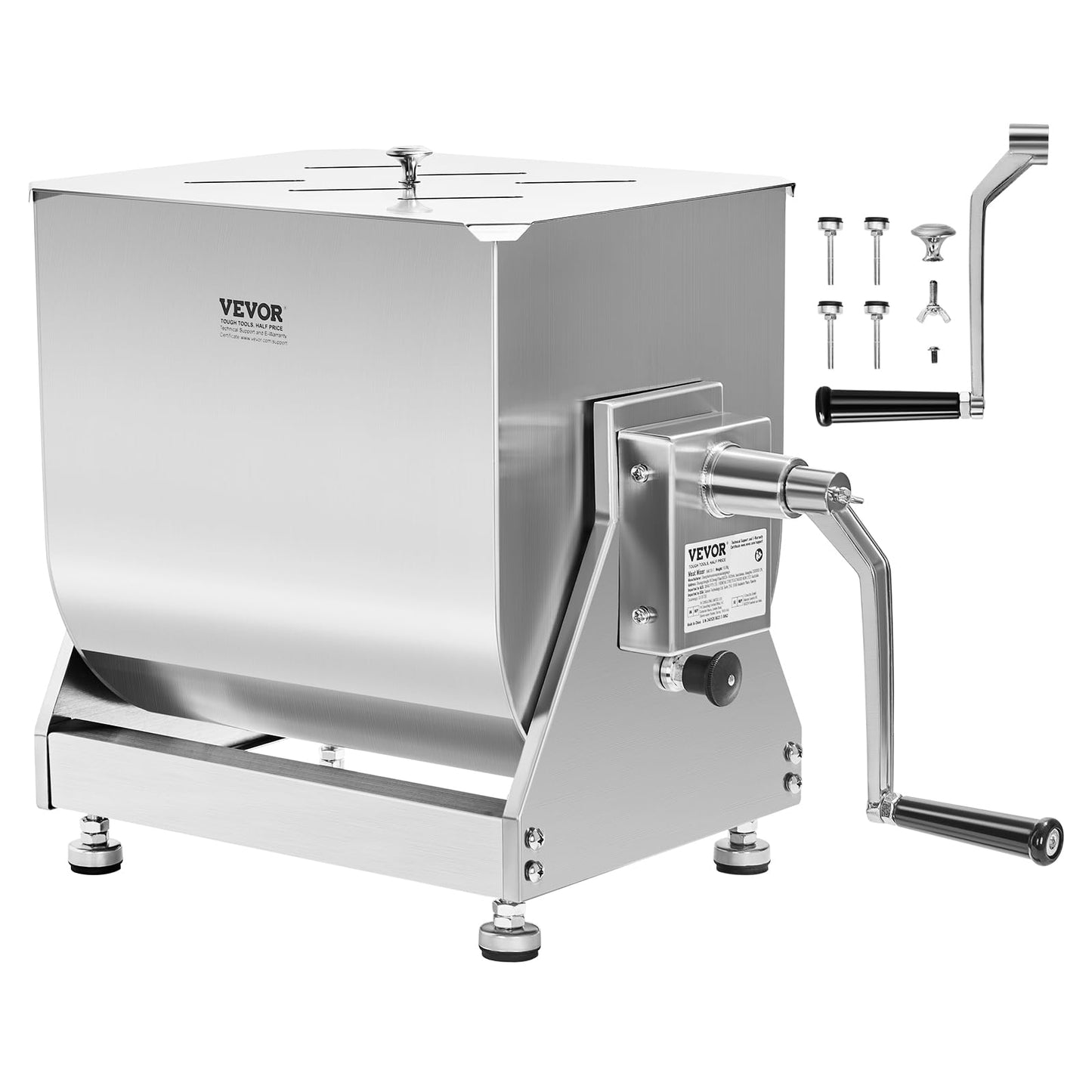 VEVOR Manual Meat Mixer, 60 Pound Capacity Tilt Tank Meat Mixer, Stainless Steel Meat Processing Equipment, Sausage Mixer Machine with Lid and Handle, Ground Beef Hand Mixer, Silver