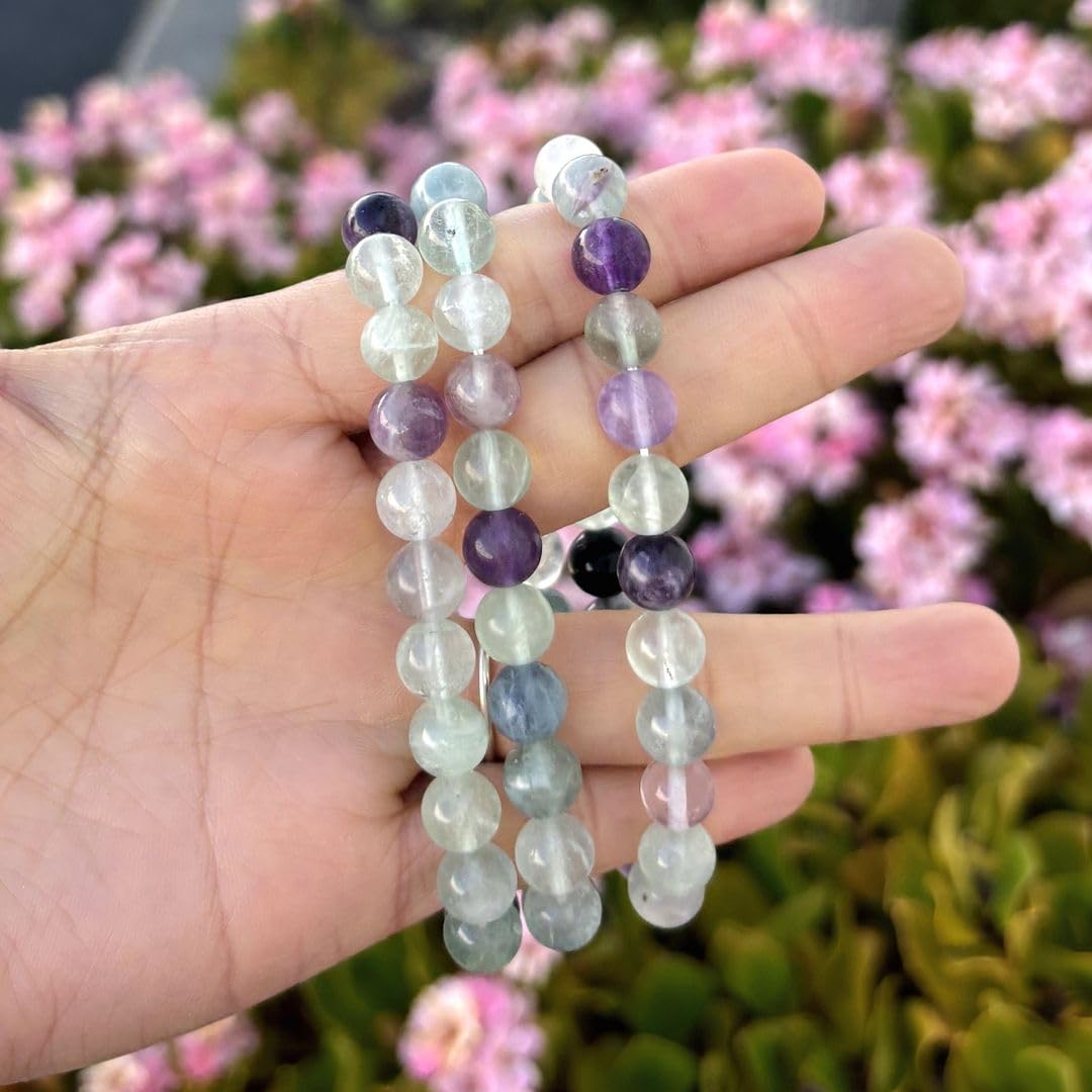 Adabele Real Natural Multicolor Fluorite Gemstone Beaded Bracelet 7.5 inch Stretch Chakra Healing Crystal Stone Jewelry Women Mo