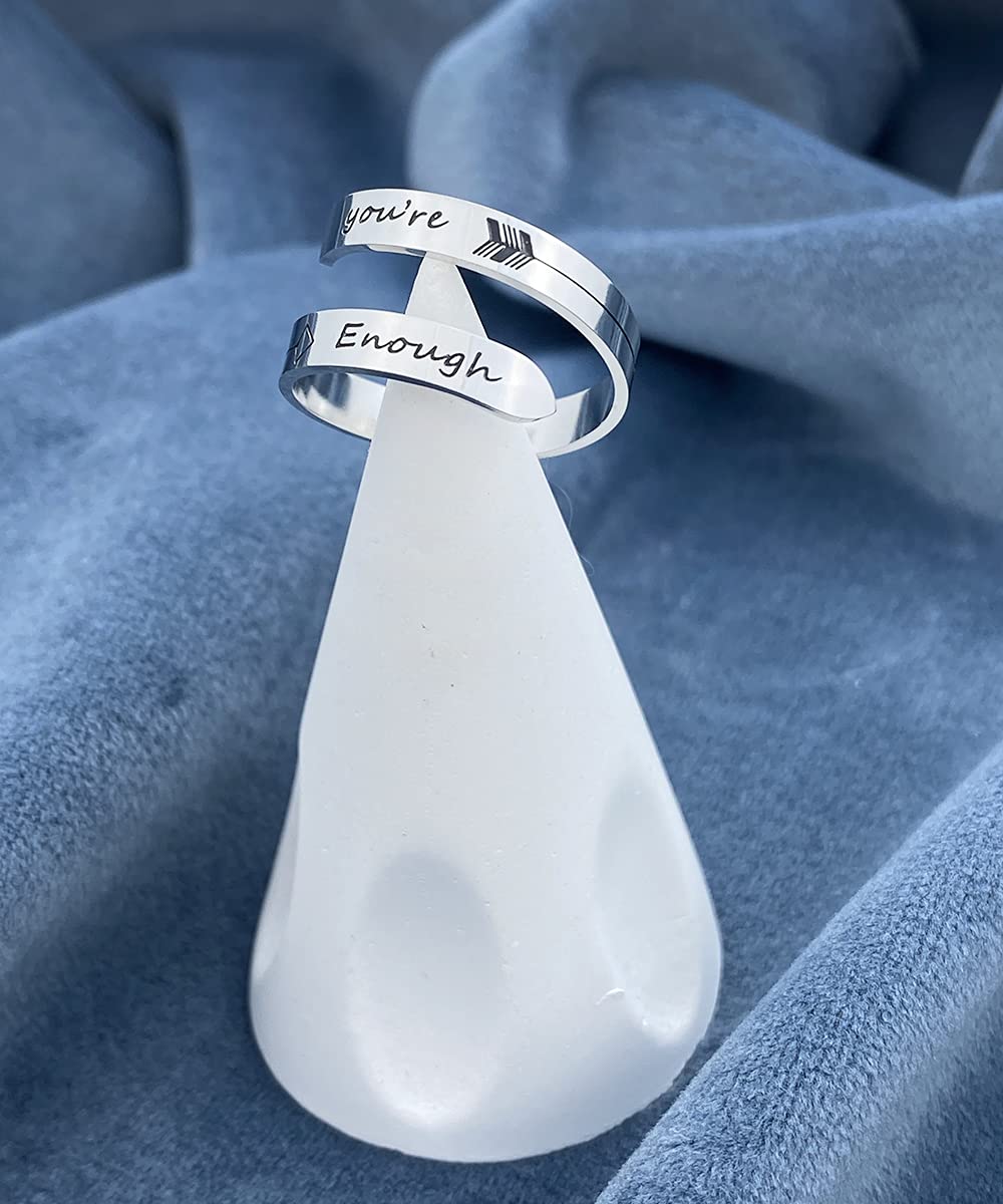 Vrycot You're Enough Adjustable Stainless Steel Silver Inspirational Opening Cute Hiphop Band