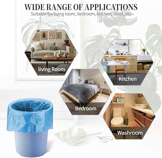 5 Rolls Small Trash Garbage Bags, 4 Gallon Strong Thin Material Disposable Kitchen Garbage Bags, Durable Plastic Trash Bags for Office Home Bedroom Garden Waste Bin, 100 Counts (Blue)