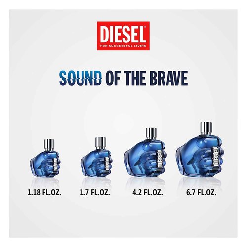 Diesel Sound of the Brave 2 PC Fragrance Gift Set for Men - 1.7 Fl Oz Eau de Toilette Spray & 3.4 Fl Oz Shower Gel - Notes of Bison Grass Accord, Amber Woods & Juniper Essence
