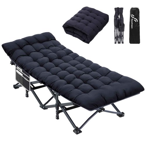 Sportneer Camping Cots for Adults: 1200D Double Layer Oxford Camping Cot with 2 Side Pockets - Heavy-Duty Comfort Cot Bed for Camping Travel Tent Day Outdoor & Home Guest, Ease of Setup