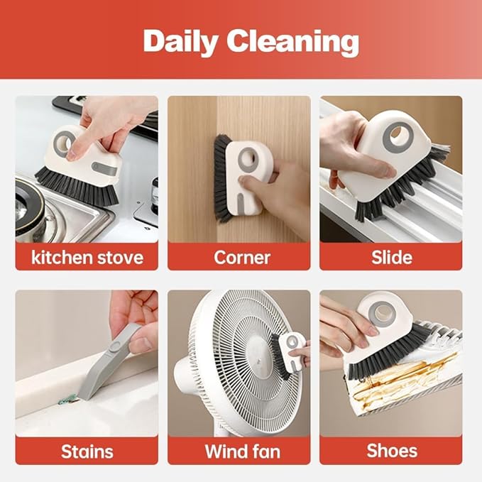 2 in 1 Groove Cleaning Brush Window Track Cleaning Tools, 2025 New Hard Bristle Crevice Cleaning Brush with Hidden Scraperfor Sliding Door Track, Window Sill, Shutter Door (Grey,1pcs)