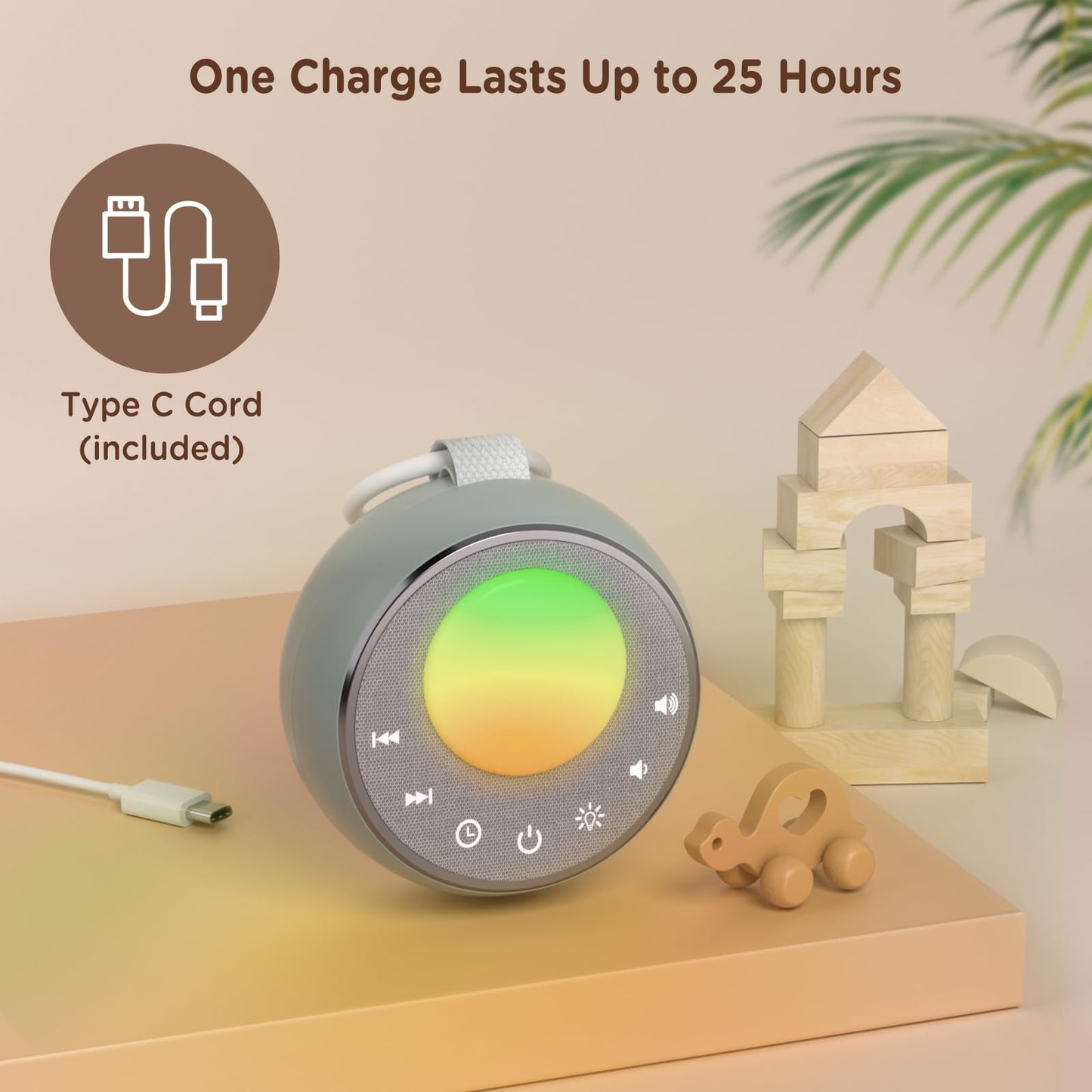 Peakeep White Noise Portable Sound Machine Sleeping Light for Adults Baby, Loud Clear Speaker, 25 Hours Continuous Audio 27 Noise Fan Nature No-looping Sounds, 30 Volume, Battery Operated