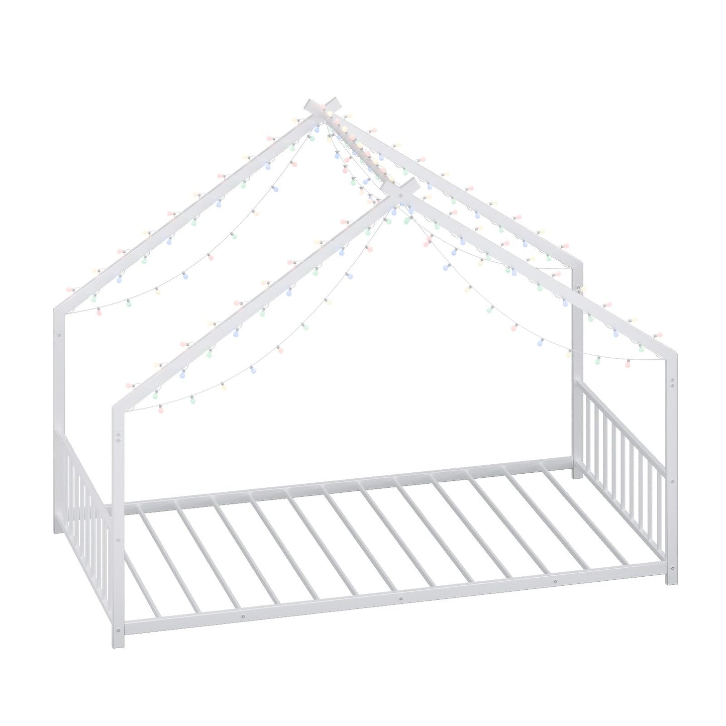 Bellemave Twin Size Montessori Floor Beds with Light, Twin Size House Floor Bed with Headboard and Footboard, Easy Assemble Montessori Bed Frame, White