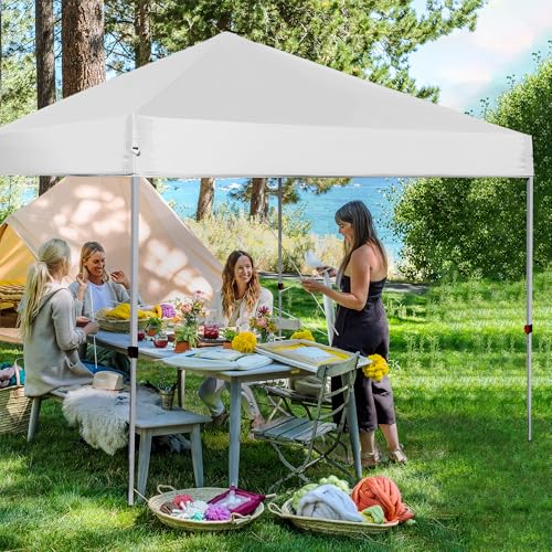 LANMOUNTAIN Pop Up Canopy Tent 8X8 FT,Easy Set-up Sade,Instant Shelter w/Canopy Cover,4 Ropes,Adjustable Straight Leg Heig...