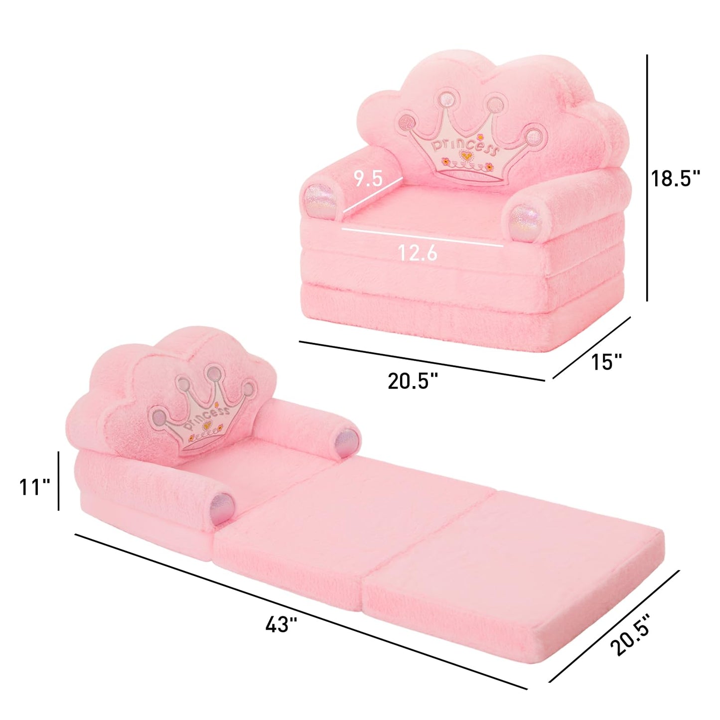 MOONBEEKI Toddler Chair Comfy，Foldable Princess Kids Couch for Girl, Toddler Recliners for Kids Over 18 Months, Baby Furniture for Bedroom and Playroom，Pink