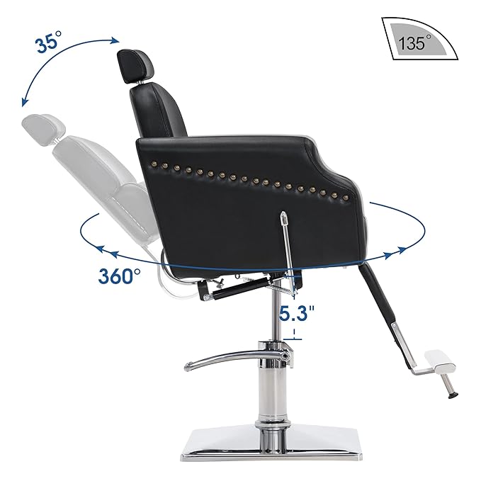 BarberPub Classic Recliner Leathern Barber Chair Antique Heavy Duty Hair Spa Salon Styling Beauty Equipment 3125
