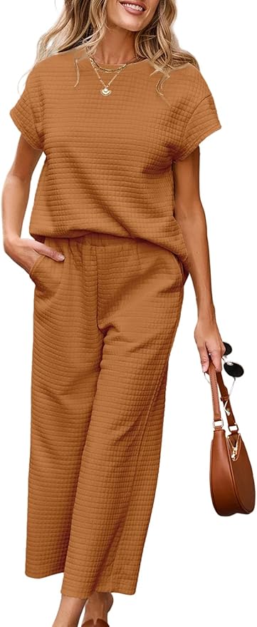 SHEWIN Womens Two Piece Fall Outfits Sweatsuits Casual Pullover Tops and Wide Leg Sweatpant Lounge Sets