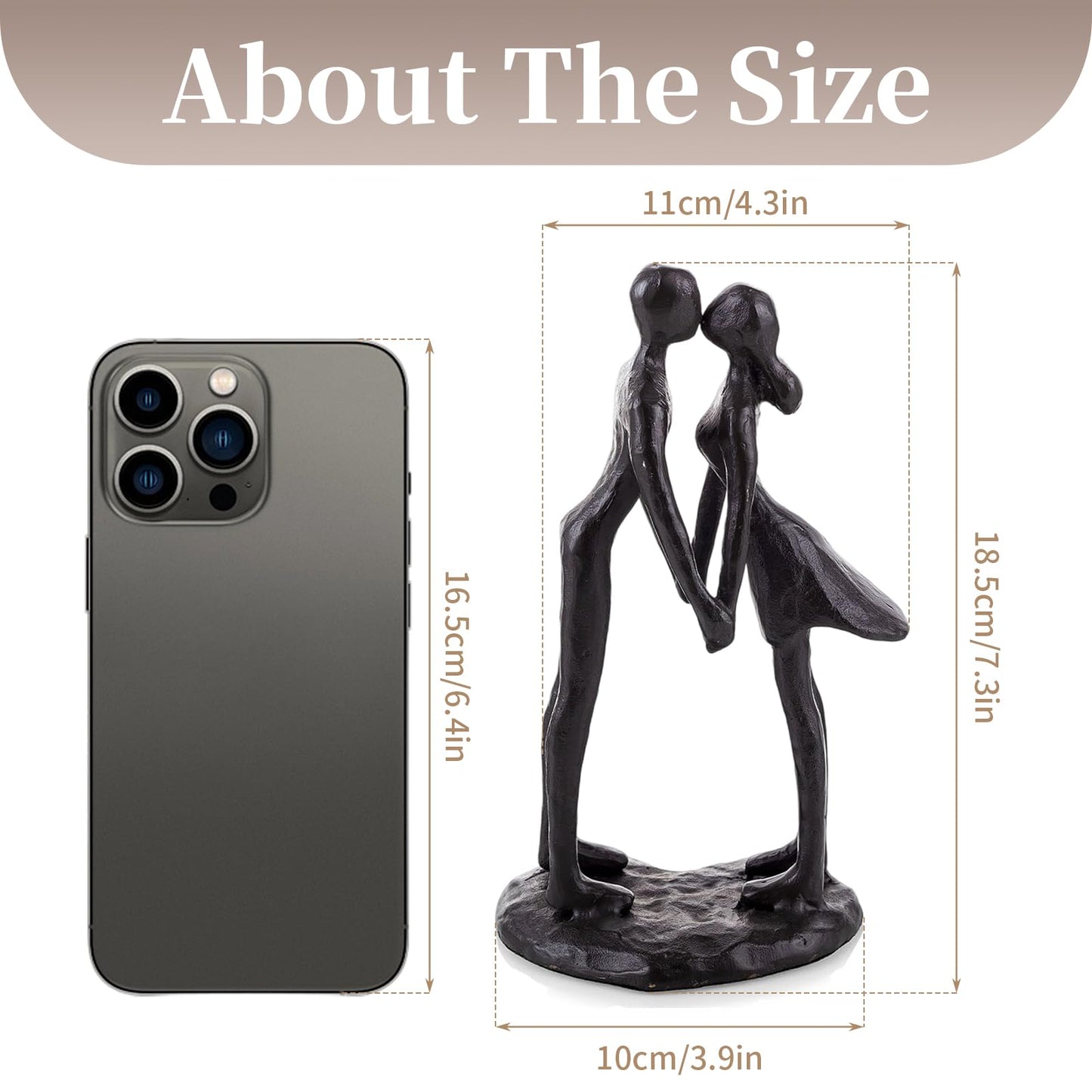 Sziqiqi Couple Sculptures Cast Iron Gift for Anniversaries Wedding Small Modern Abstract Figurine Decorative Metal Statues Romantic Passionate Love Ornament for Couples Valentines