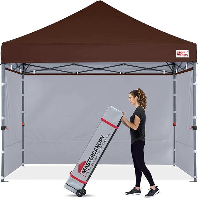 MASTERCANOPY Heavy Duty Pop-up Canopy Tent with Sidewalls (10x10,Brown)