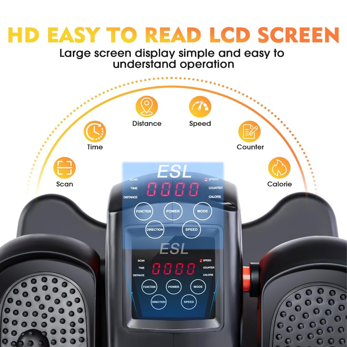 ESL Under Desk Elliptical - Portable Leg Exerciser for Seniors, Assembled Seated Elliptical with Remote Control, LCD Display Electric Elliptical Trainers with Traction Straps