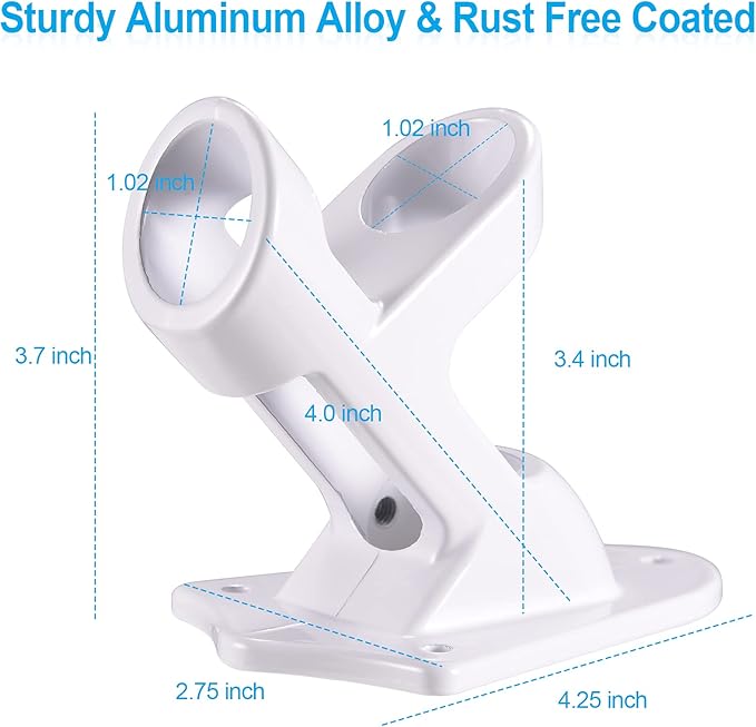 Flag Pole Holder Brackets, BONWIN 1" Flag Pole Mounting Bracket with Hardwares for House Wall Mount, 1" Inner Diameter, Two Positions & Aluminium Alloy, Rust Free Coated (White - 2 Pack)