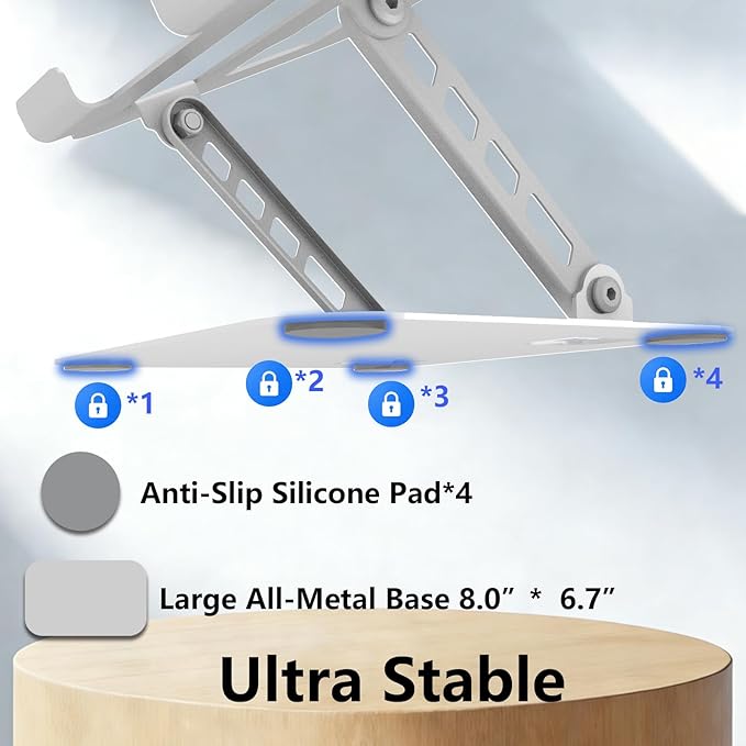 TAPMEI Adjustable Laptop Stand, Ultra Stable Metal Base Ergonomic Foldable Computer Riser for Desk Compatible with MacBook Pro/Air Notebook All Laptop Under 18 Inches (Silver)