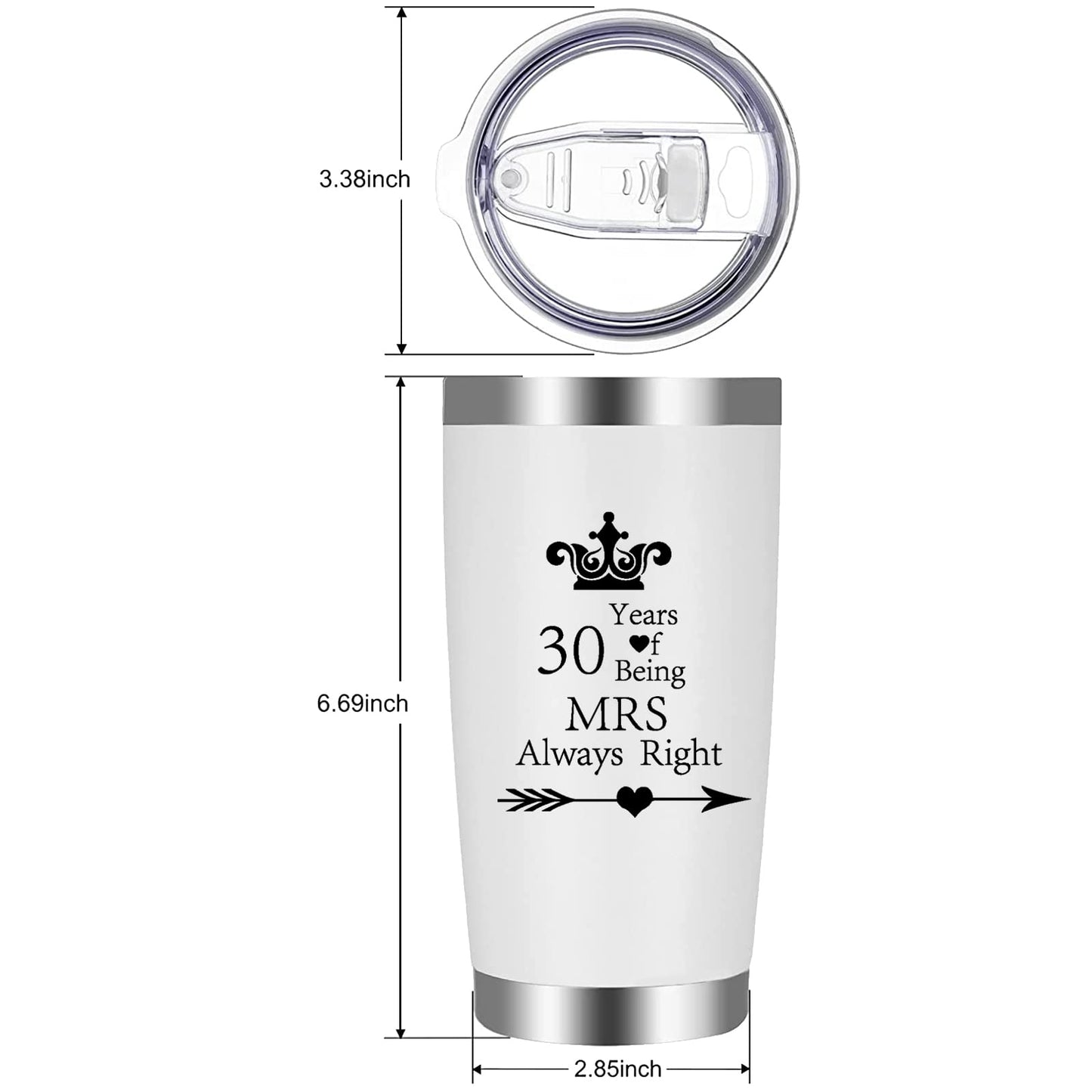 HLIKEM Set of 2 Wedding 30th Engagement Anniversary Tumblers for Couples Parents 20 OZ Stainless Steel Insulated Car Tumbler Travel Mug Mr Right Mrs Always Right 30 Years Anniversary Funny Present