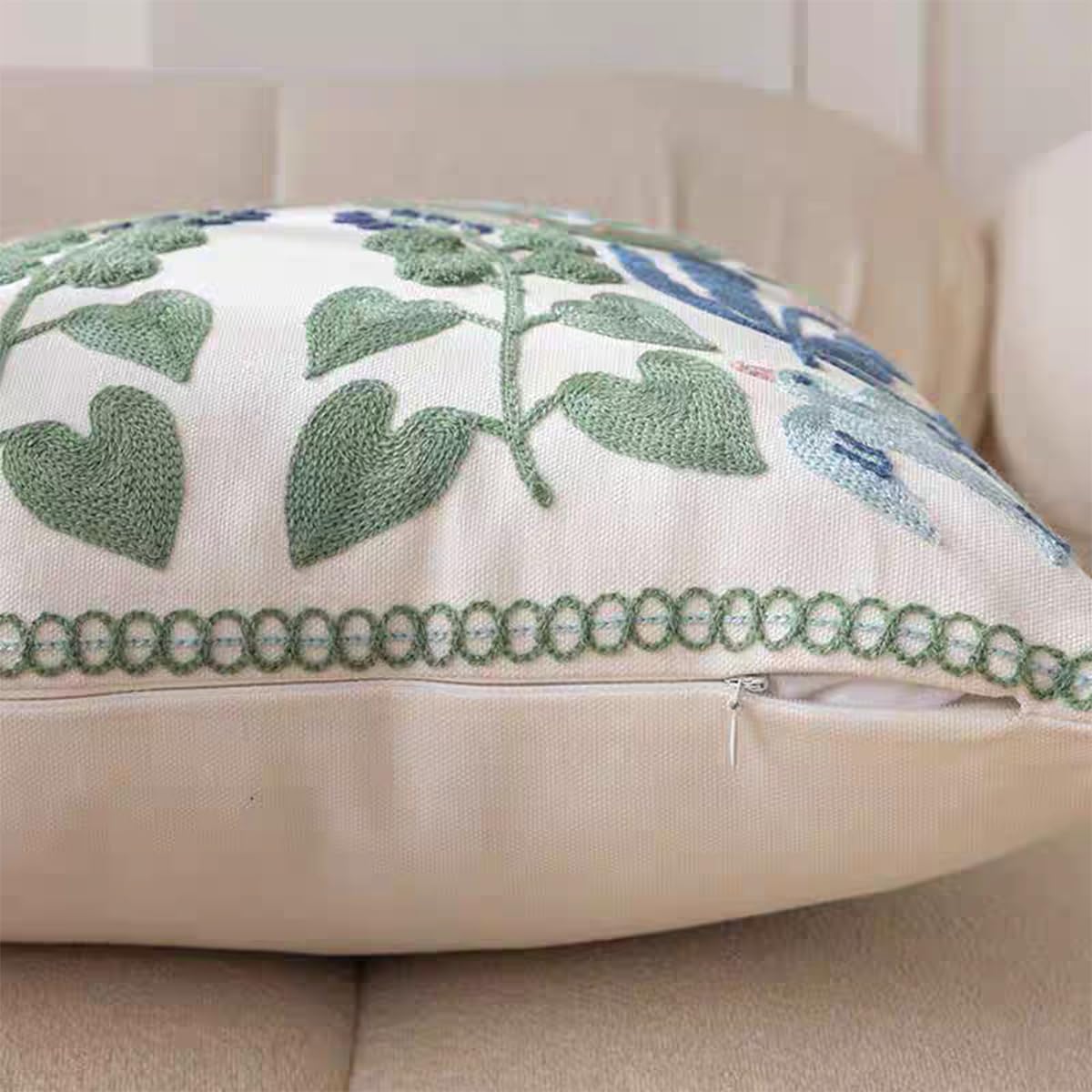 YIcabinet Pillow Covers Set of 2, Embroidered Branch Pattern Throw Pillow Cover,Square Cotton Cushion,Pillow Case for Sofa Bedroom Couch,18"x18"