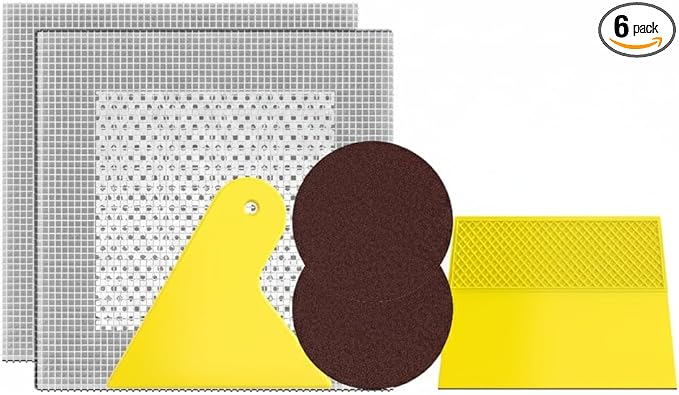 Wall Patch Repair Kit – 2 × 4″ Self-Adhesive Aluminum Mesh Patches with Small & Medium Scrapers & 2 × P180 Sandpapers | Quick-Fix Drywall Hole Patch Kit for Sheetrock, Plaster & Ceiling Crack Repair