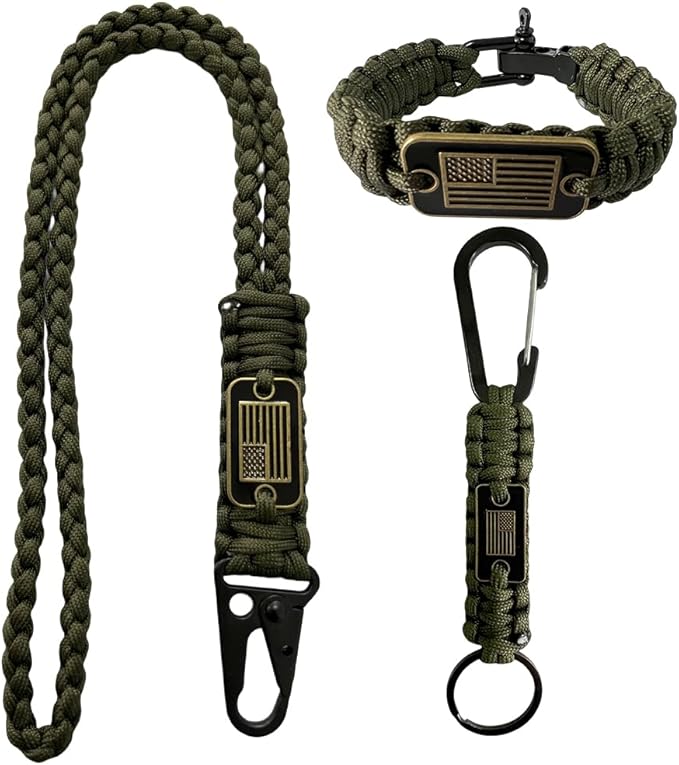 DIHAIMI Heavy Duty Paracord Set - Lanyard Necklace, Carabiner Keychain, and Tactical Survival Bracelet for Men and Woman w...