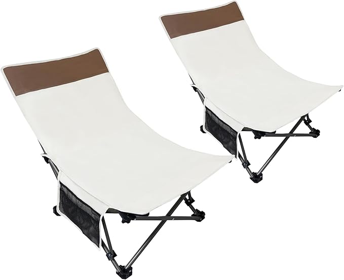 Compact Backpack Camping Chairs 2 Pack with Adjustable Backrest & Side Pocket, Low Folding Chairs for Adults, Portable Rec...