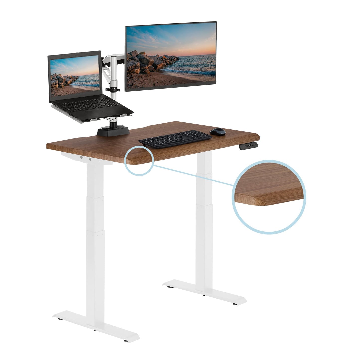 Vari ComfortEdge Electric Height Adjustable Standing Desk - 40x26 Varidesk Sit-Stand Desk for Home Office, Sloped Ergonomic Front Edge, Stable Legs, Easy Assembly, 2 Boxes - Walnut Top/White Legs
