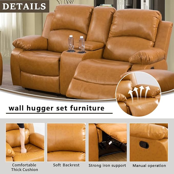 A Ainehome Living Room Furniture Set Leather Recliner Sofa Set Loveseat Chair Furniture Sofa Set for Living Room/Small Space/Rv/House/Office/Theater Seating (A-Ginger Leather, Loveseat)