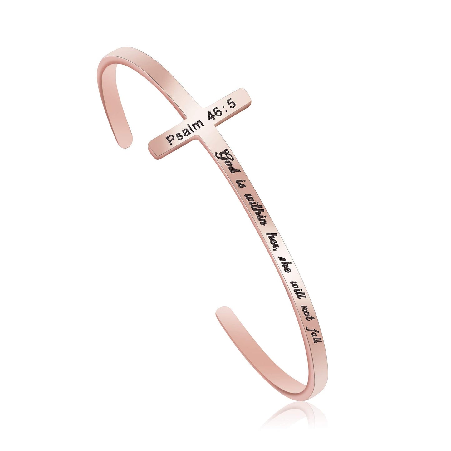 God Is Within Her She Will Not Fall Psalm 46:5 Christian Gifts for Women Stainless Steel Bible Verse Cross Bracelet Birthday Bap