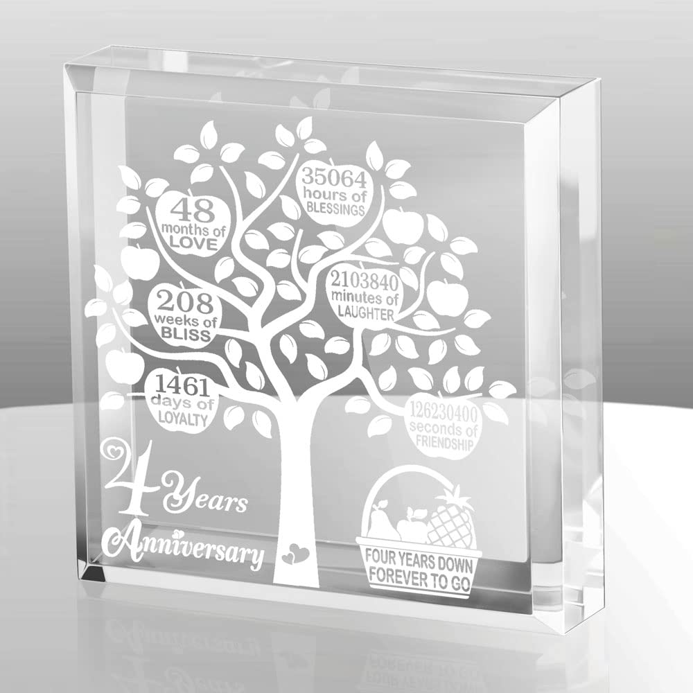 4 Years Wedding Anniversary, 4 Years of Marriage, 4 Years Together, Traditional Fruit Gift for 4th Anniversary, Husband & Wife, 4 Years Down Forever to Go Keepsake and Paperweight