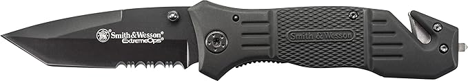 Smith & Wesson SWFR2S 8in High Carbon S.S. Folding Knife with 3.3in Tanto Point Serrated Blade and Aluminum Handle for Out...