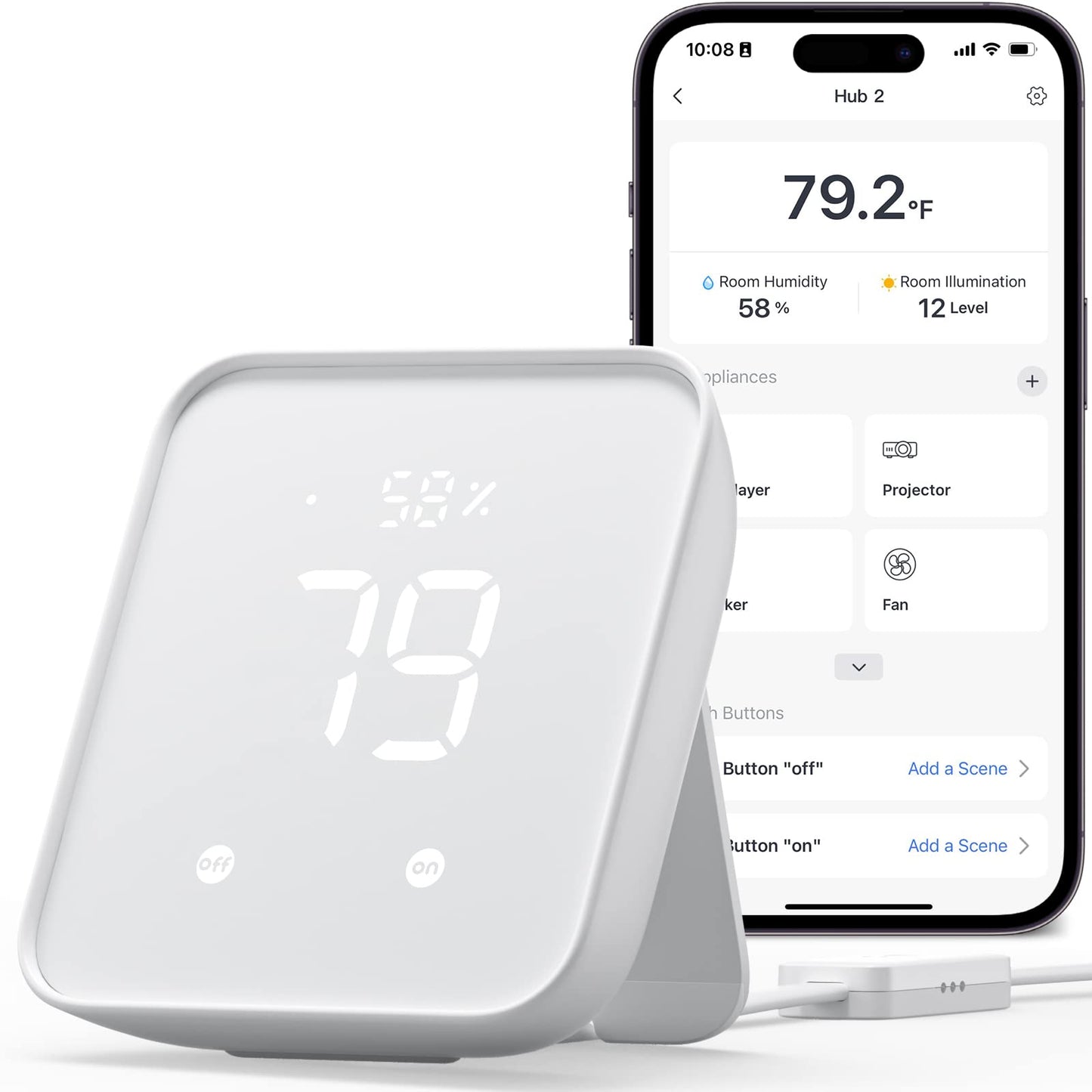 Switchbot Hub 2 (2Nd Gen), Work As A Wifi Thermometer Hygrometer, Ir Remote Control, Smart Remote And Light Sensor, Link Switchb
