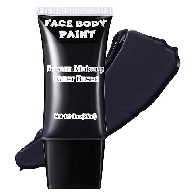 Black Face Paint, Water Based Full Body Paint Halloween Makeup,Cream Face Paint & Body Paint For Adults Skull Joker Vampire Skeleton SFX Cosplay Costumes 1.2 fl oz (35ml)