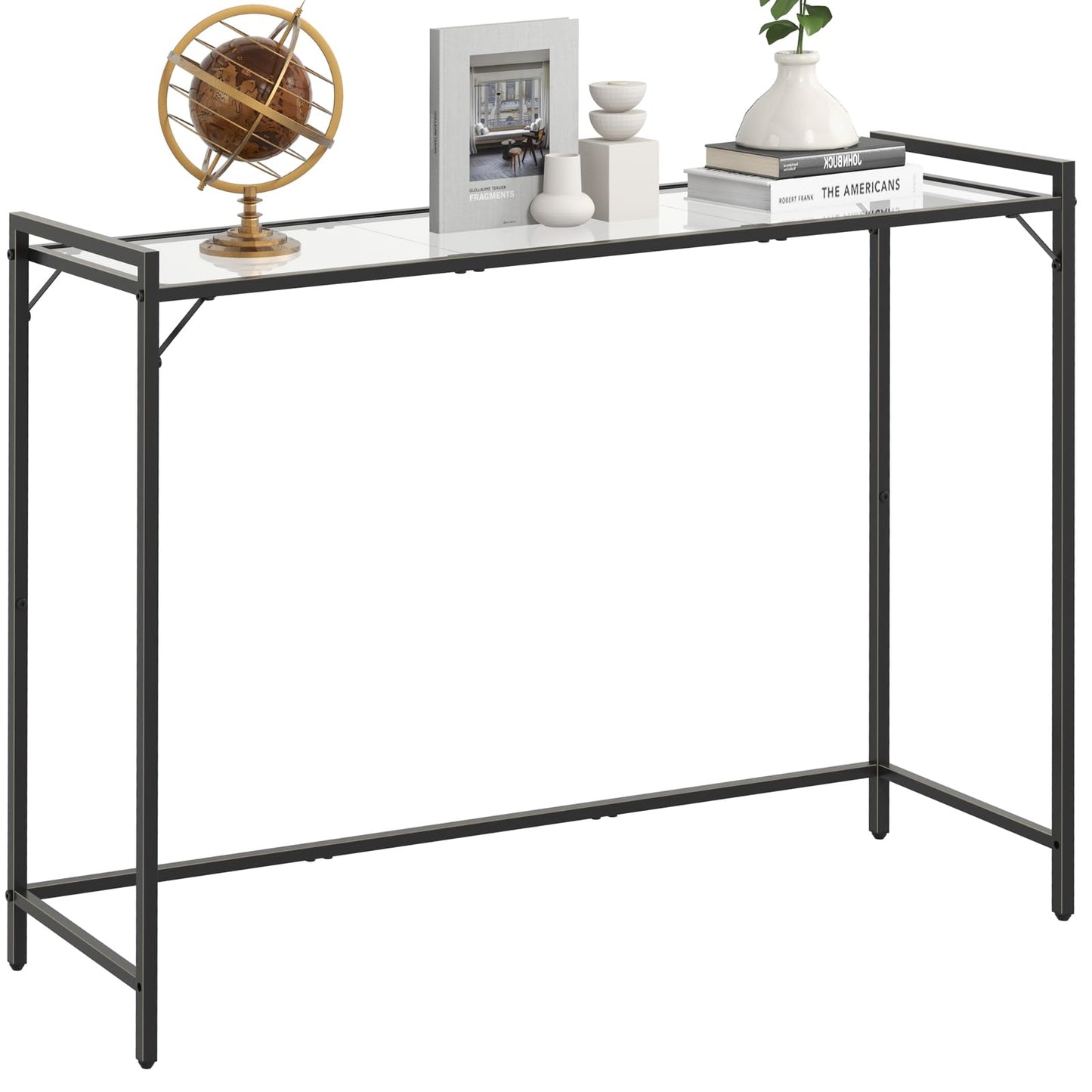 Livofloral 40.6" Tempered Glass Console Table for Entryway, Narrow Console Tables with Storage, Hallway Table for Entryway, Living Room, Black Console Tables Behind Couch, Modern Style, Easy Assemble