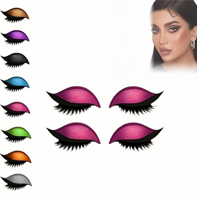 Lazy Eye Shadow Eyelash Patch, 2-In-1 Self-Adhesive Natural Waterproof Eyelashes Stickers,Reusable Fast Eye Makeup with False Lashes,Shadow, No-Mascara Look for Party, Prom