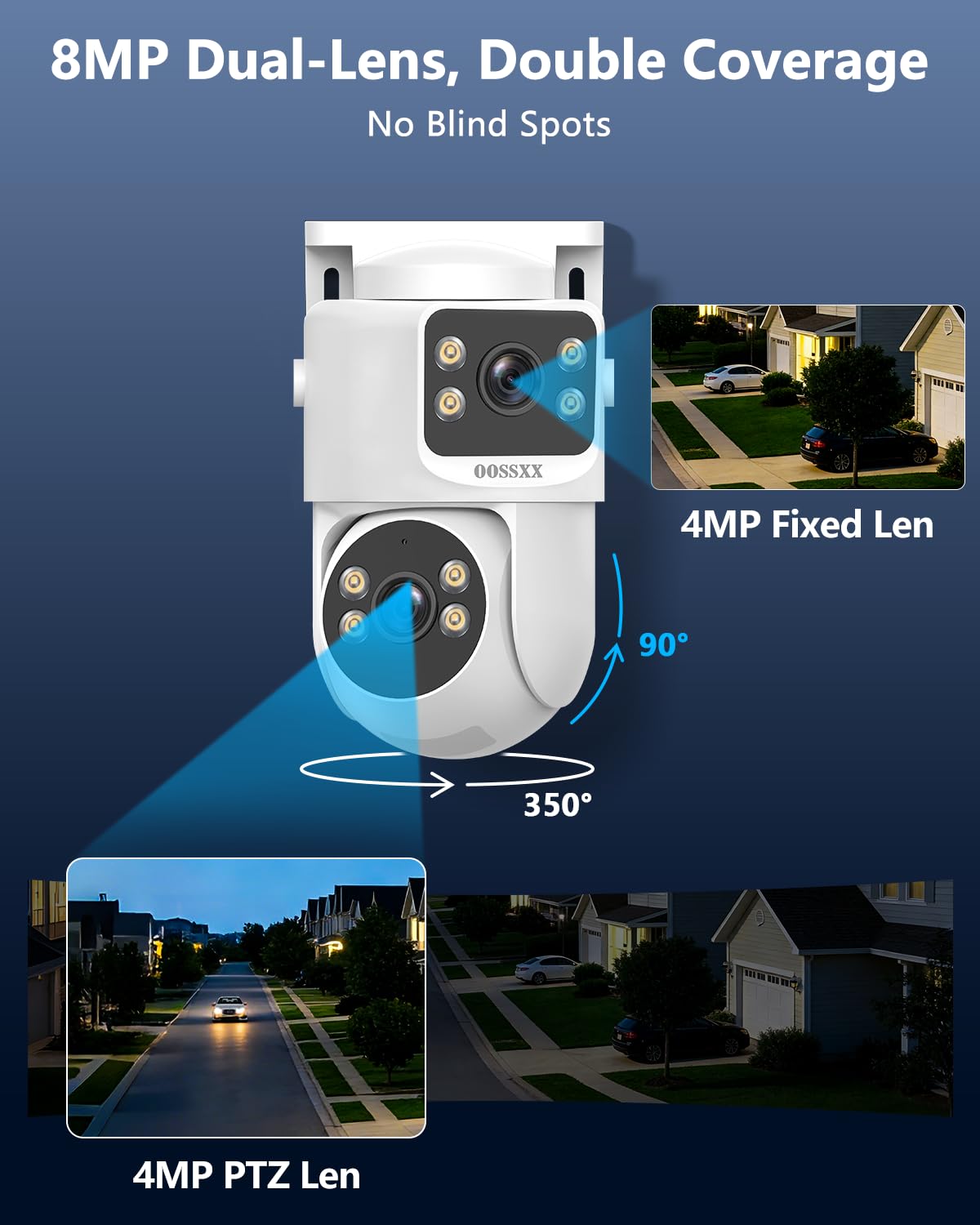 OOSSXX (2026 New) 4K PoE Security Camera System, 8CH NVR with 1TB HDD and 4 Dual Lens Cameras, Fixed + PTZ Auto Tracking, AI Human Detection, 2-Way Audio, No Monthly Fee