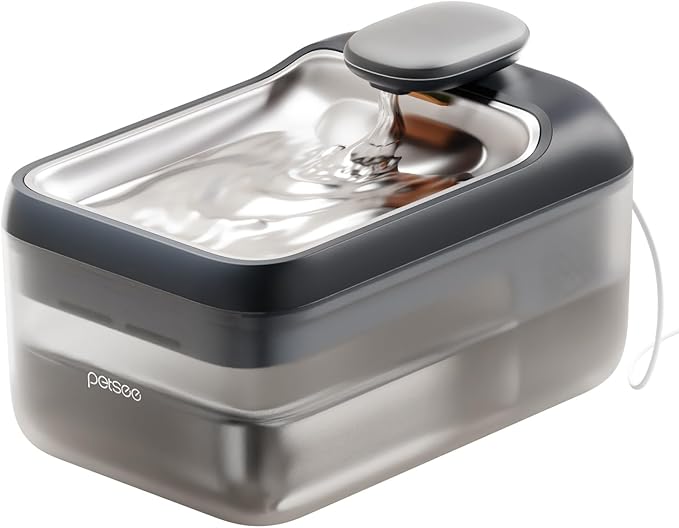 PETSEE Automatic Pet Water Fountain 4.5L Large Capacity Stainless Steel Drink Tray Cat Water Dispenser Ultra-Quiet Pump Mu...